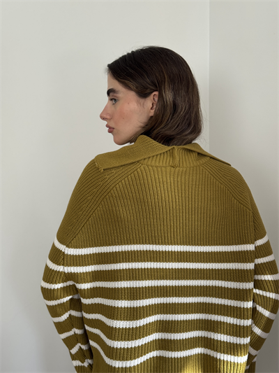 Retrobird Olive Green Wide Double Neck Knit Sweater