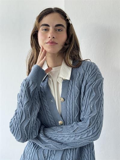 Retrobird Gold Buttoned Openwork Indigo Cardigan