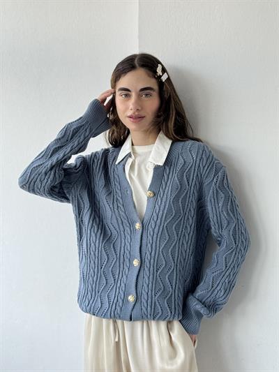 Retrobird Gold Buttoned Openwork Indigo Cardigan