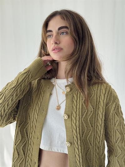 Retrobird Gold Düğmeli Ajurlu Olive Hırka