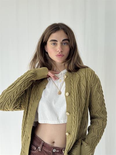 Retrobird Gold Düğmeli Ajurlu Olive Hırka