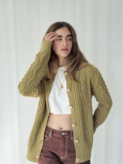 Retrobird Gold Düğmeli Ajurlu Olive Hırka