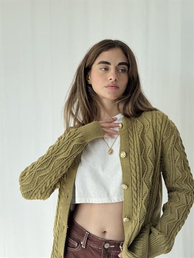 Retrobird Gold Düğmeli Ajurlu Olive Hırka