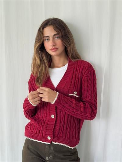 Retrobird Gold Düğmeli Bordo Hırka