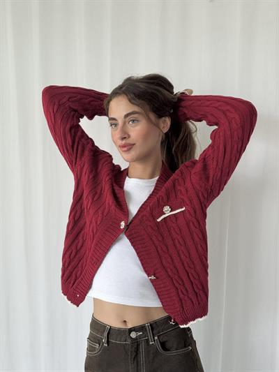 Retrobird Gold Düğmeli Bordo Hırka