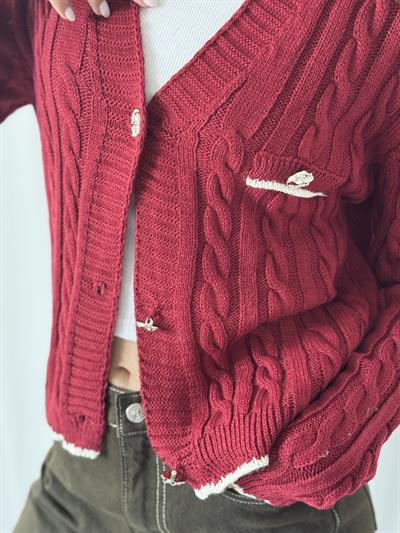 Retrobird Gold Düğmeli Bordo Hırka