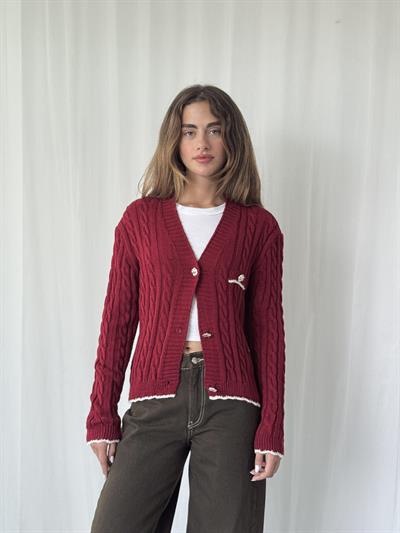 Retrobird Gold Düğmeli Bordo Hırka