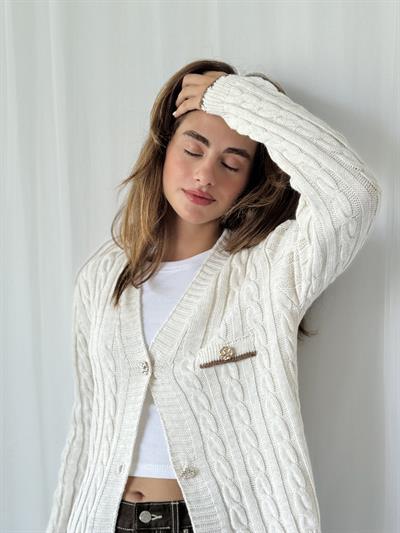 Retrobird Gold Düğmeli Krem Hırka