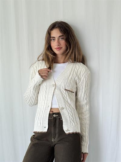 Retrobird Gold Düğmeli Krem Hırka