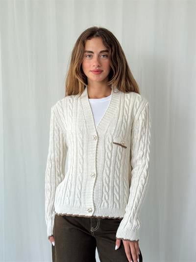 Retrobird Gold Düğmeli Krem Hırka