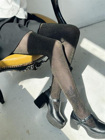 Retrobird Gold Glittery Black Trendy Tights