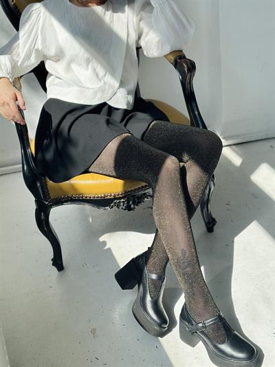 Retrobird Gold Glittery Black Trendy Tights