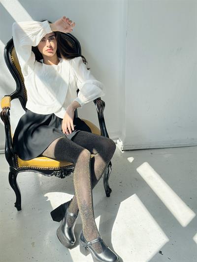 Retrobird Gold Glittery Black Trendy Tights