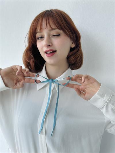 Retrobird Blue Shirt Hair Neck Accessory Ribbon