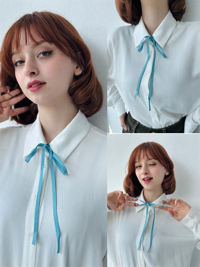 Retrobird Blue Shirt Hair Neck Accessory Ribbon