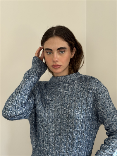 Retrobird Dark Blue Light Shiny Knit Sweater