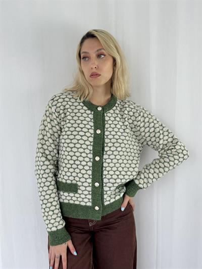 Retrobird Hafif Simli Retro Model Önden Düğmeli Yeşil Hırka