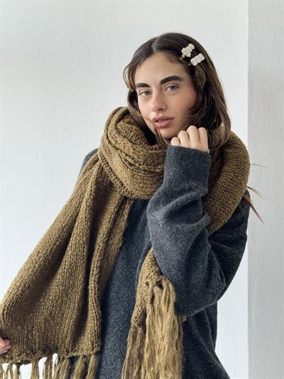 Retrobird Dark Khaki Large Size Soft Knit Scarf