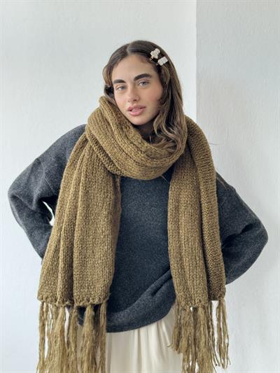 Retrobird Dark Khaki Large Size Soft Knit Scarf