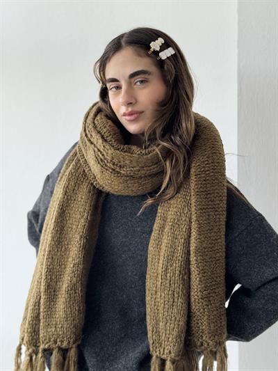 Retrobird Dark Khaki Large Size Soft Knit Scarf