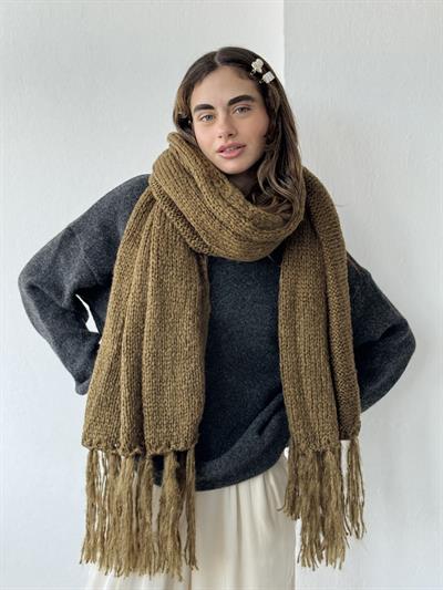 Retrobird Dark Khaki Large Size Soft Knit Scarf
