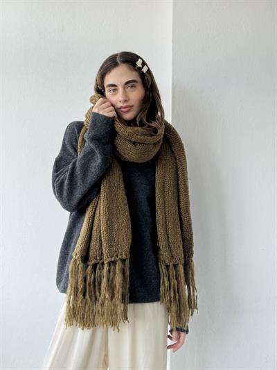 Retrobird Dark Khaki Large Size Soft Knit Scarf