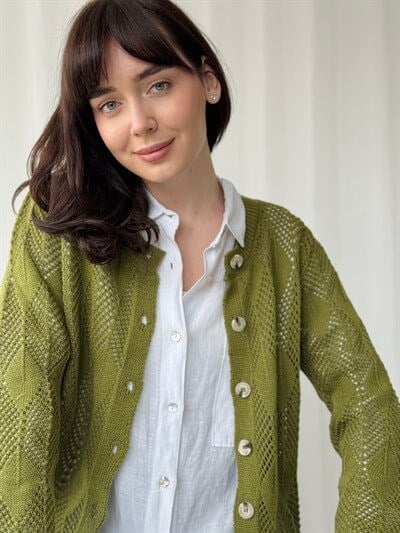 Retrobird Khaki Perforated Spring Cardigan