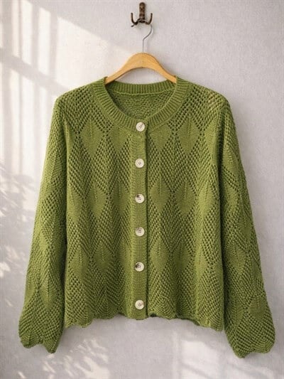 Retrobird Khaki Perforated Spring Cardigan