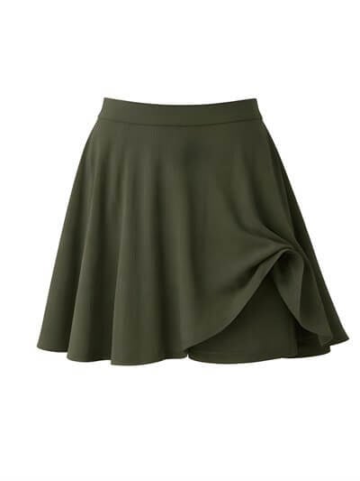 Retrobird Khaki Flared Short Skirt