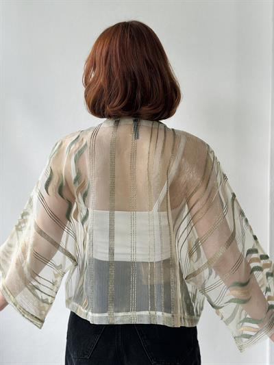 Retrobird Pine Green Organza Design Mini Kimono