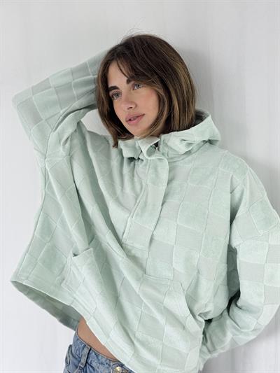 Retrobird Havlu Kabartmalı Oversize Çağla Kapüşonlu Sweatshirt