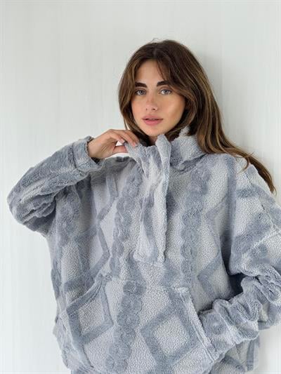 Retrobird Towel Embossed Oversize Smoke Hooded Sweatshirt