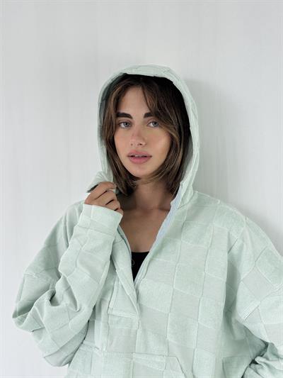 Retrobird Havlu Kabartmalı Oversize Çağla Kapüşonlu Sweatshirt