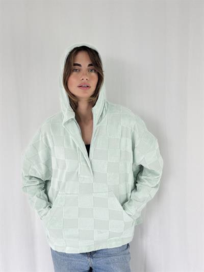 Retrobird Havlu Kabartmalı Oversize Çağla Kapüşonlu Sweatshirt