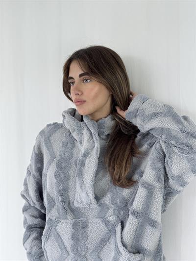 Retrobird Towel Embossed Oversize Smoke Hooded Sweatshirt