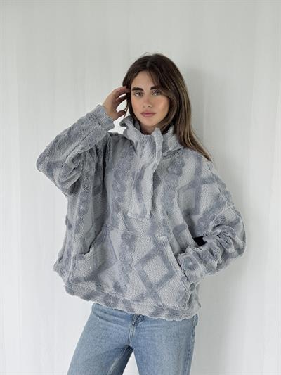 Retrobird Towel Embossed Oversize Smoke Hooded Sweatshirt