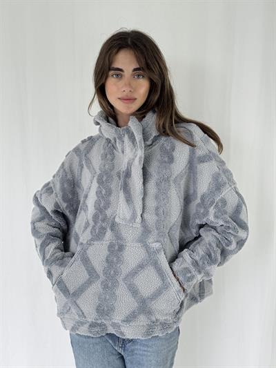 Retrobird Towel Embossed Oversize Smoke Hooded Sweatshirt