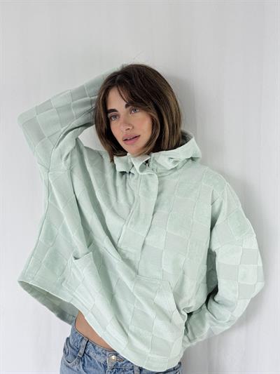 Retrobird Havlu Kabartmalı Oversize Çağla Kapüşonlu Sweatshirt