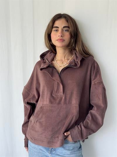 Retrobird Havlu Kumaş Mürdüm Oversize Kapüşonlu Sweatshirt