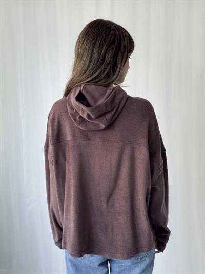 Retrobird Havlu Kumaş Mürdüm Oversize Kapüşonlu Sweatshirt