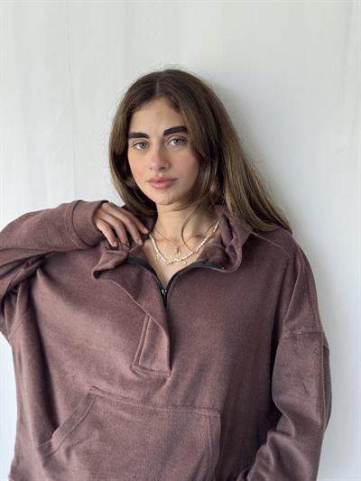 Retrobird Havlu Kumaş Mürdüm Oversize Kapüşonlu Sweatshirt