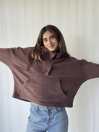 Retrobird Havlu Kumaş Mürdüm Oversize Kapüşonlu Sweatshirt