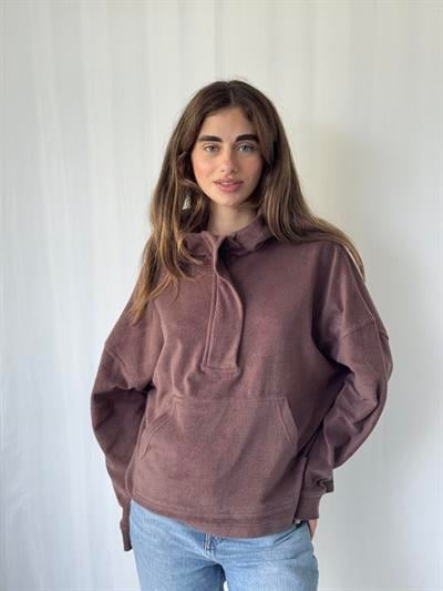 Retrobird Havlu Kumaş Mürdüm Oversize Kapüşonlu Sweatshirt
