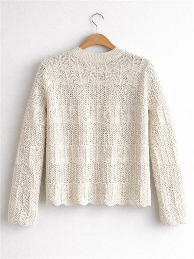Retrobird Fine Textured Openwork Ecru Cardigan
