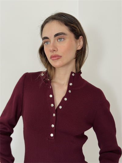 Retrobird Burgundy Thin Studded Knit Sweater