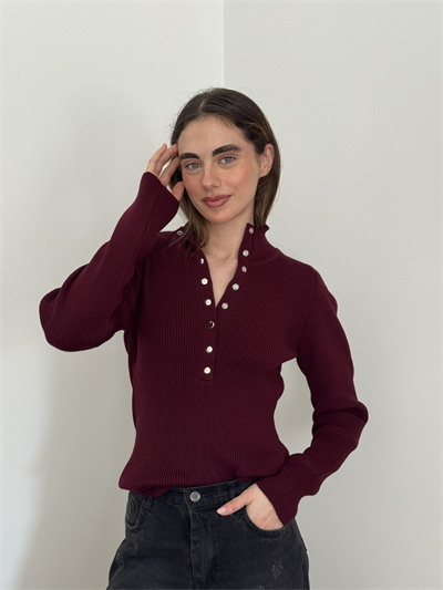 Retrobird Burgundy Thin Studded Knit Sweater