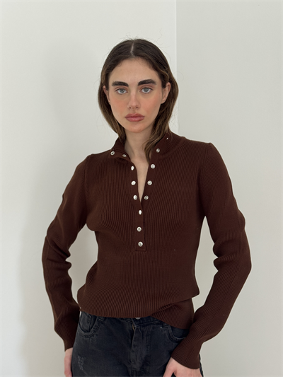 Retrobird Brown Thin Studded Knit Sweater