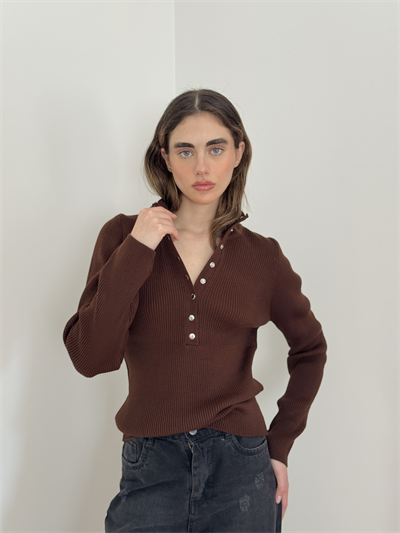 Retrobird Brown Thin Studded Knit Sweater