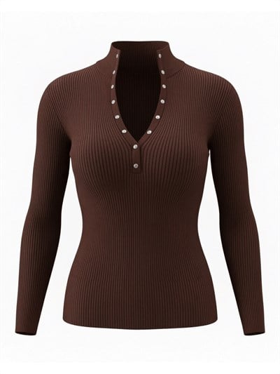Retrobird Brown Thin Studded Knit Sweater