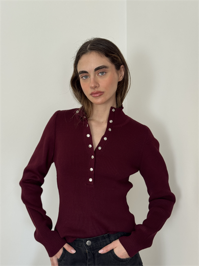 Retrobird Burgundy Thin Studded Knit Sweater